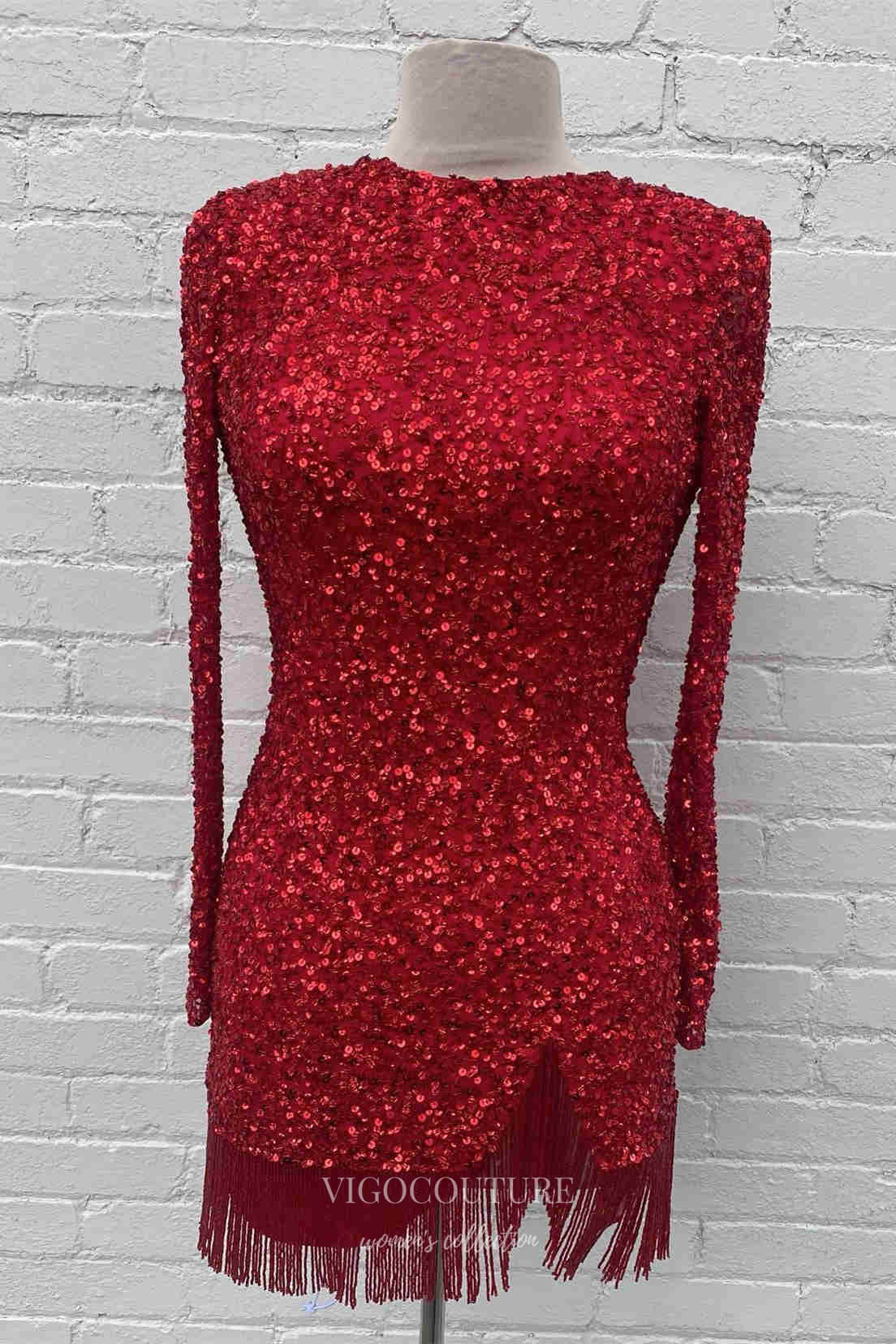 Short Prom Dresses 2025 Radiant Sequin Hoco Dress Long Sleeve Bodycon Dress hc288-Prom Dresses-vigocouture-Burgundy-US0-vigocouture