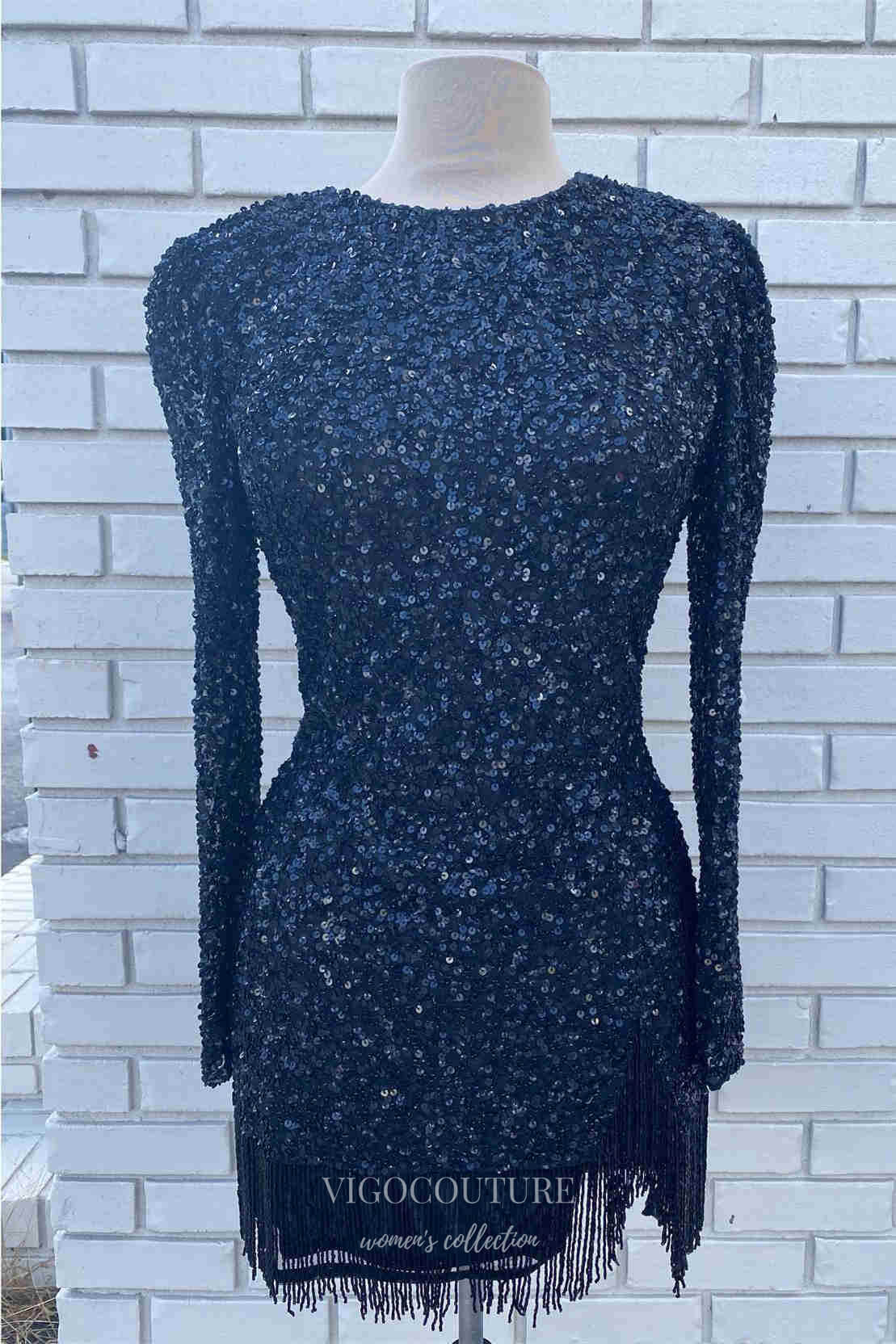 Short Prom Dresses 2025 Radiant Sequin Hoco Dress Long Sleeve Bodycon Dress hc288-Prom Dresses-vigocouture-Navy Blue-US0-vigocouture