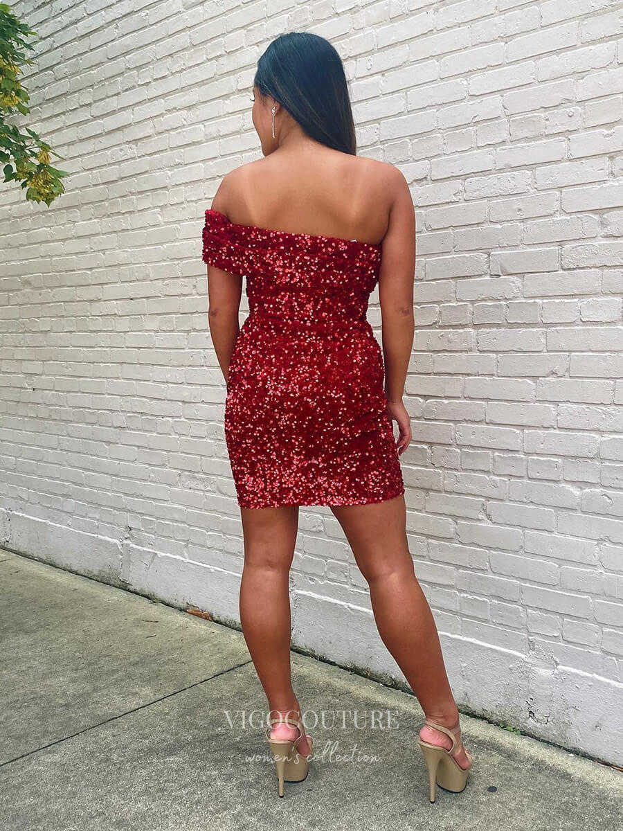 Short Prom Dresses 2025 Radiant Sequin Hoco Dress Off the Shoulder Bodycon Dress hc279-Prom Dresses-vigocouture-vigocouture