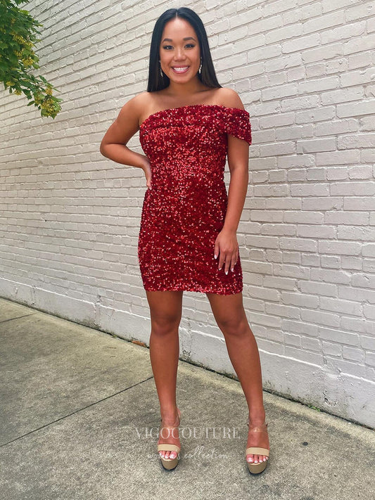 Short Prom Dresses 2025 Radiant Sequin Hoco Dress Off the Shoulder Bodycon Dress hc279-Prom Dresses-vigocouture-Red-US0-vigocouture