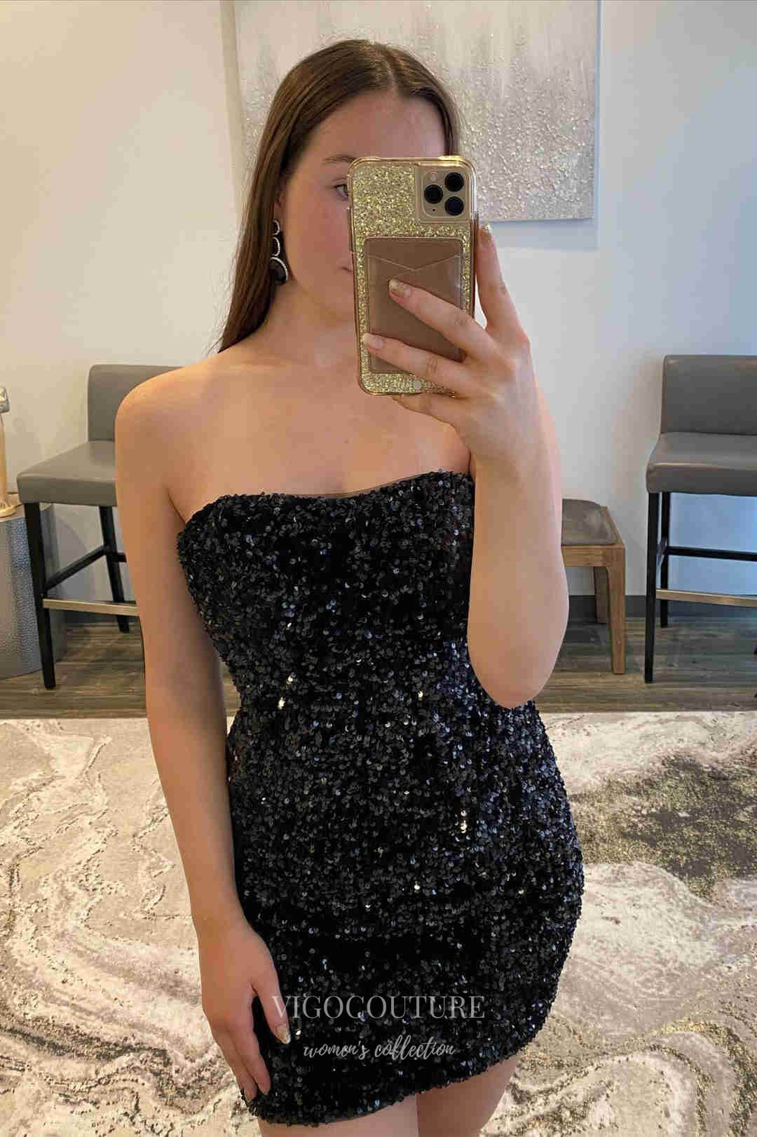 Short Prom Dresses 2025 Radiant Sequin Hoco Dress Strapless Bodycon Dress hc291-Prom Dresses-vigocouture-vigocouture