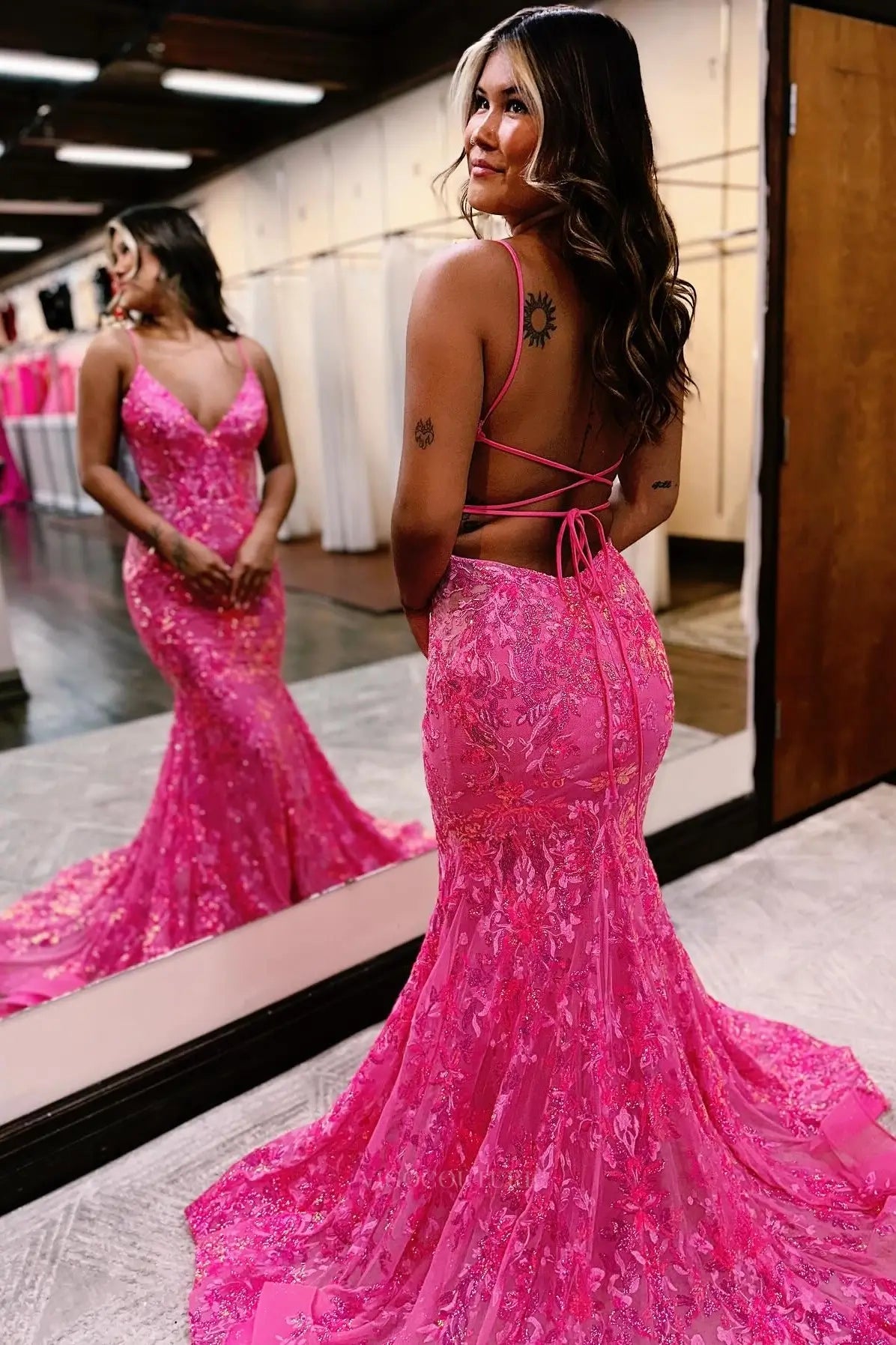 Prom Dresses 2025 to impress Radiant Sequin Lace Mermaid Prom Dress with Spaghetti Straps, Open Back & Sweep Train – 26118-vigocouture-vigocouture
