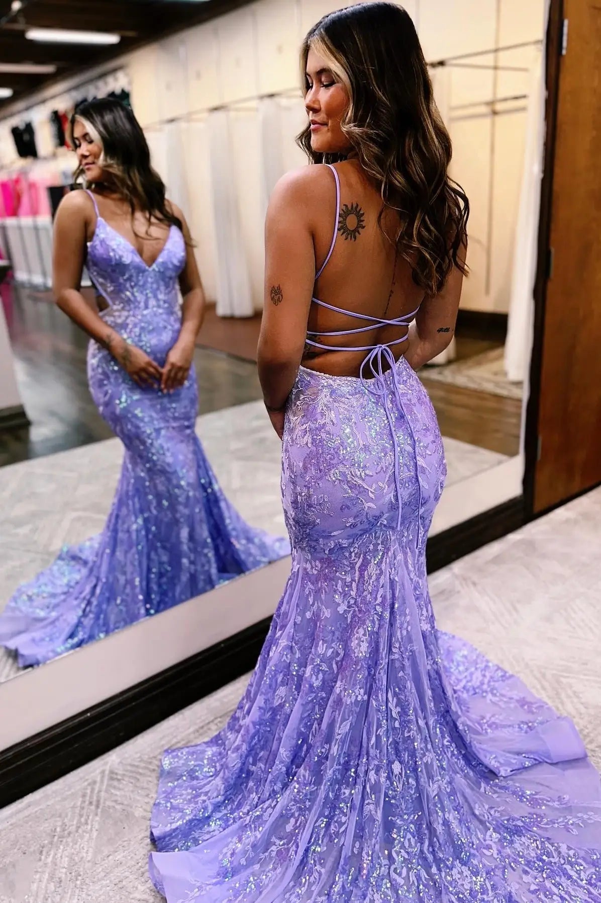 Prom Dresses 2025 to impress Radiant Sequin Lace Mermaid Prom Dress with Spaghetti Straps, Open Back & Sweep Train – 26118-vigocouture-vigocouture
