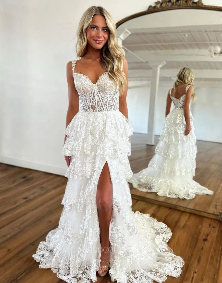 Radiant Sequin Lace Prom Dresses with Slit Ruffled Evening Dress 24051 Ivory / US8 Radiant Sequin Lace Prom Dresses with Slit Ruffled Evening Dress 24051 Ivory / US8