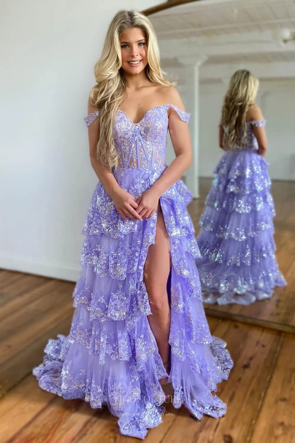 Prom Dress 2025 Radiant Sequin Lace Prom Dresses with Slit Ruffled Evening Dress 24051-unique elegant Prom Dresses-Lavender-Custom Size-vigocouture