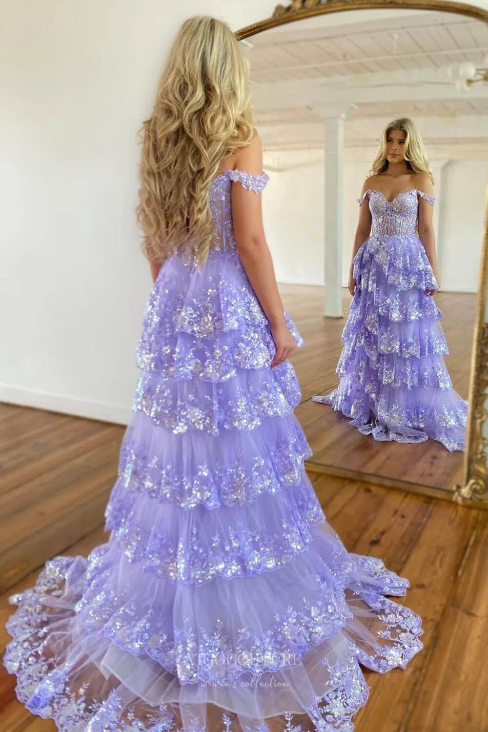 Prom Dress 2025 Radiant Sequin Lace Prom Dresses with Slit Ruffled Evening Dress 24051-unique elegant Prom Dresses-Lavender-Custom Size-vigocouture