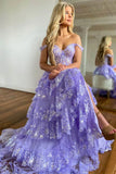 Prom Dress 2025 Radiant Sequin Lace Prom Dresses with Slit Ruffled Evening Dress 24051-unique elegant Prom Dresses-Lavender-Custom Size-vigocouture