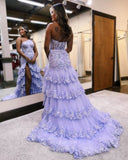 Prom Dress 2025 Radiant Sequin Lace Prom Dresses with Slit Ruffled One Shoulder Evening Dress 24053-unique elegant Prom Dresses-Lavender-Custom Size-vigocouture