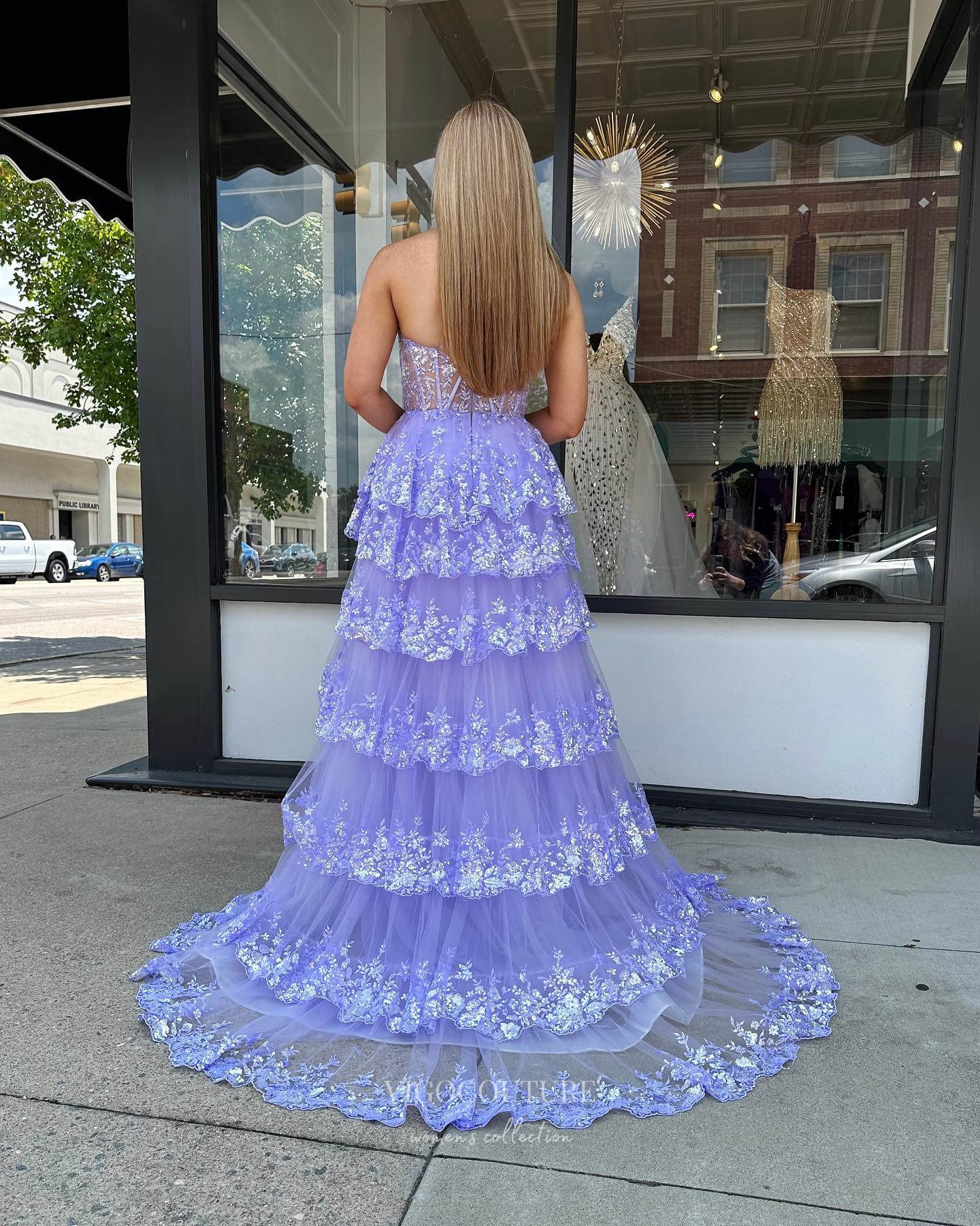 Prom Dress 2025 Radiant Sequin Lace Prom Dresses with Slit Ruffled One Shoulder Evening Dress 24055-unique elegant Prom Dresses-Lavender-Custom Size-vigocouture