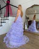 Prom Dress 2025 Radiant Sequin Lace Prom Dresses with Slit Ruffled One Shoulder Evening Dress 24055-unique elegant Prom Dresses-Lavender-Custom Size-vigocouture