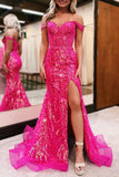 Prom Dresses 2025 to impress Radiant Sparkly Lace Mermaid Prom Dresses 2025 with Slit & Sweetheart Neck – 25107-vigocouture-Fuchsia-Custom Size-vigocouture