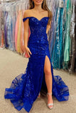 Prom Dresses 2025 to impress Radiant Sparkly Lace Mermaid Prom Dresses 2025 with Slit & Sweetheart Neck – 25107-vigocouture-Royal Blue-Custom Size-vigocouture