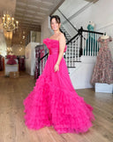 Prom Dress 2025 Radiant Strapless Ruffled Prom Dresses Pleated Tiered Formal Gown 24048-unique elegant Prom Dresses-Fuchsia-Custom Size-vigocouture