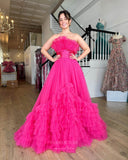 Prom Dress 2025 Radiant Strapless Ruffled Prom Dresses Pleated Tiered Formal Gown 24048-unique elegant Prom Dresses-Fuchsia-Custom Size-vigocouture