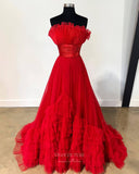 Prom Dress 2025 Radiant Strapless Ruffled Prom Dresses Pleated Tiered Formal Gown 24048-unique elegant Prom Dresses-Fuchsia-Custom Size-vigocouture