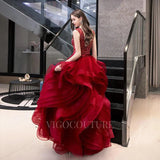 Prom Dress 2025 Red A-line Tiered Prom Dresses 20049-unique elegant Prom Dresses-Red-US2-vigocouture