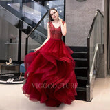 Prom Dress 2025 Red A-line Tiered Prom Dresses 20049-unique elegant Prom Dresses-Red-US2-vigocouture