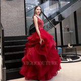 Prom Dress 2025 Red A-line Tiered Prom Dresses 20049-unique elegant Prom Dresses-Red-US2-vigocouture