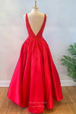 Prom Dress 2025 Red Beaded Lace Applique Prom Dresses 2024 Plunging V-Neck Open Back 24237-unique elegant Prom Dresses-Red-Custom Size-vigocouture