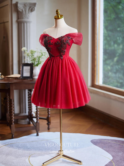 Red Beaded Lace Homecoming Dress Off the Shoulder Graduation Dress hc3 vigocouture Red Beaded Lace Homecoming Dress Off the Shoulder Graduation Dress hc3 vigocouture