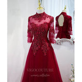 Prom Dress 2025 Red Beaded Lace Prom Dress 2022 High Neck Formal Dress 20504-unique elegant Prom Dresses-Red-US2-vigocouture