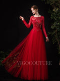 Red Beaded Long Sleeve Prom Dresses 20121