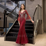 Prom Dress 2025 Red Beaded Mermaid Prom Dress 20111-unique elegant Prom Dresses-Red-US2-vigocouture