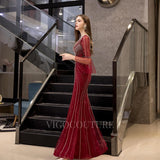 Prom Dress 2025 Red Beaded Mermaid Prom Dress 20111-unique elegant Prom Dresses-Red-US2-vigocouture