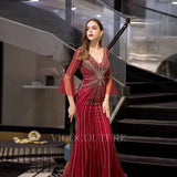 Prom Dress 2025 Red Beaded Mermaid Prom Dress 20111-unique elegant Prom Dresses-Red-US2-vigocouture