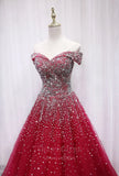 Prom Dress 2025 Red Beaded Prom Dress 2022 Off the Shoulder Evening Gown 20398-unique elegant Prom Dresses-Red-US2-vigocouture