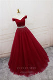 Prom Dress 2025 Red Beaded Prom Dress 2022 Off the Shoulder Evening Gown 20400-unique elegant Prom Dresses-Red-US2-vigocouture