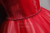 vigocouture-Red Beaded Quinceañera Dresses V-Neck Ball Gown 20455-Prom Dresses-vigocouture-