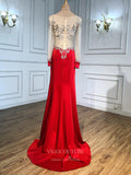 Prom Dress 2025 Red Beaded Satin Prom Dresses Long Sleeve Evening Dresses 21242-unique elegant Prom Dresses-Red-US2-vigocouture