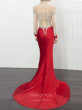 Prom Dress 2025 Red Beaded Satin Prom Dresses Long Sleeve Evening Dresses 21242-unique elegant Prom Dresses-Red-US2-vigocouture