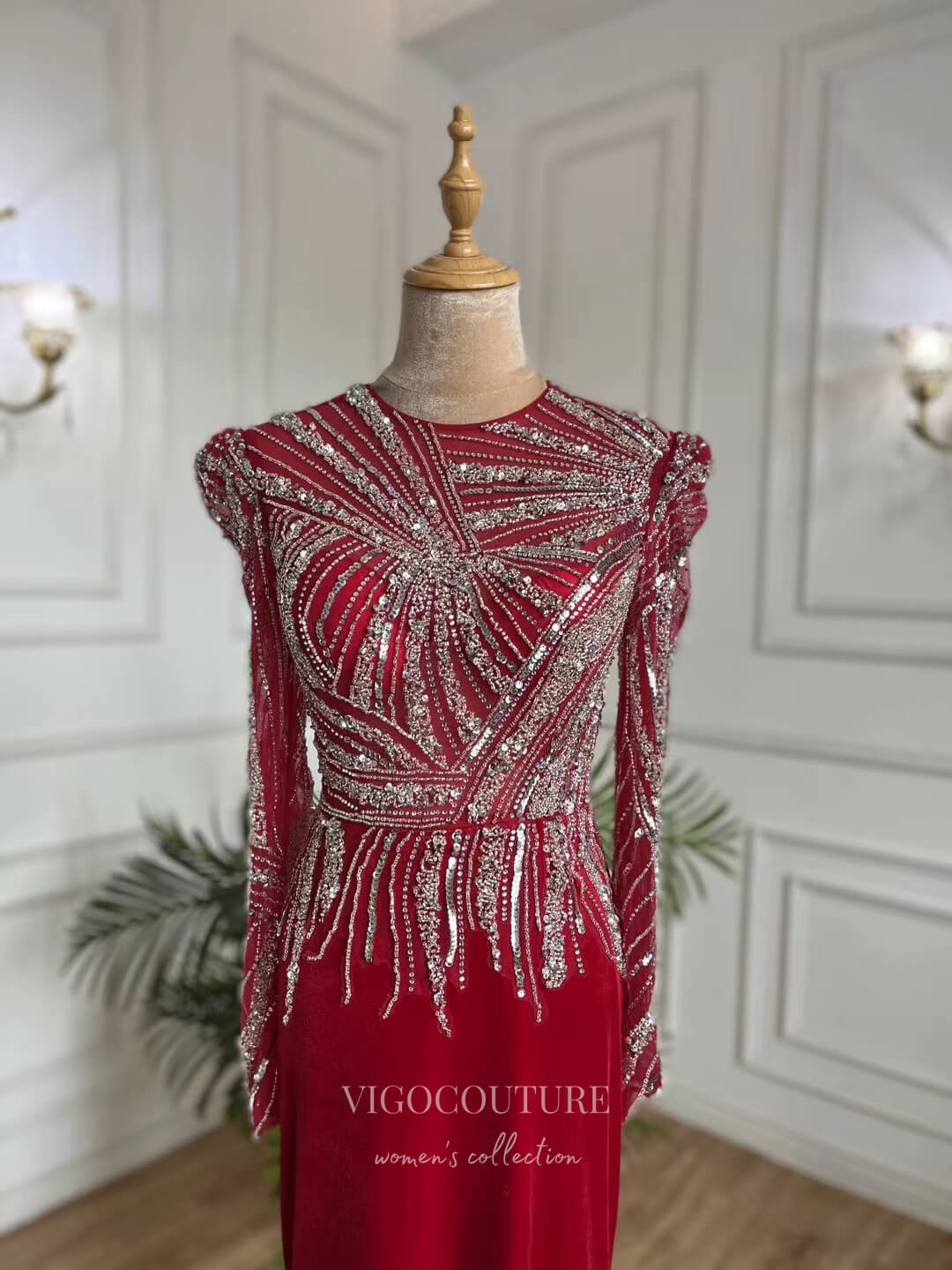 Red Beaded Sheath Prom Dresses Long Sleeve 1920s Evening Dress 22139 Red / US4 Red Beaded Sheath Prom Dresses Long Sleeve 1920s Evening Dress 22139 Red / US4
