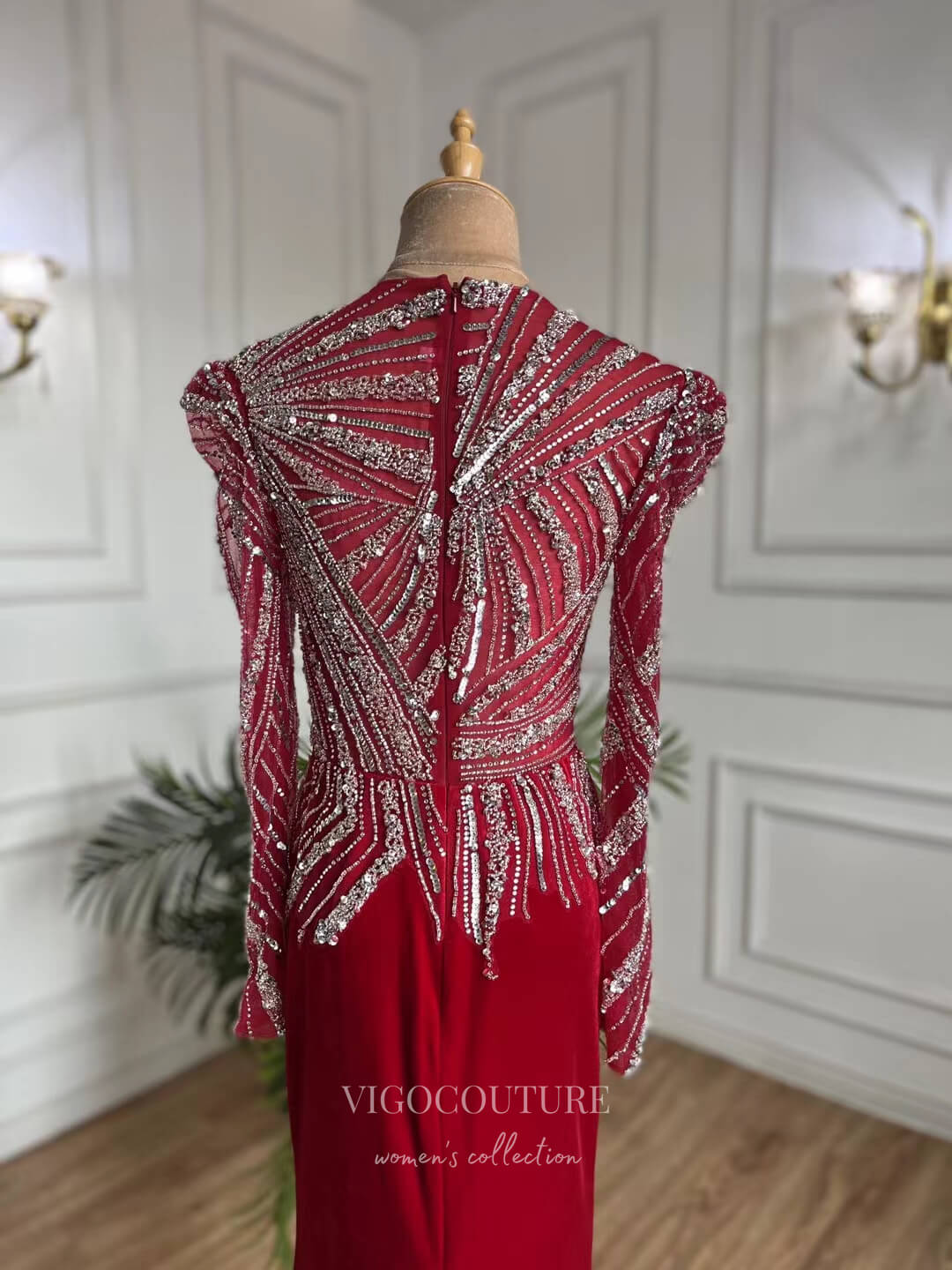 Red Beaded Sheath Prom Dresses Long Sleeve 1920s Evening Dress 22139 Red / US4 Red Beaded Sheath Prom Dresses Long Sleeve 1920s Evening Dress 22139 Red / US4