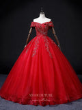 Prom Dress 2025 Red Beaded Tulle Prom Dresses Off the Shoulder Formal Gown 21352-unique elegant Prom Dresses-Red-Custom Size-vigocouture