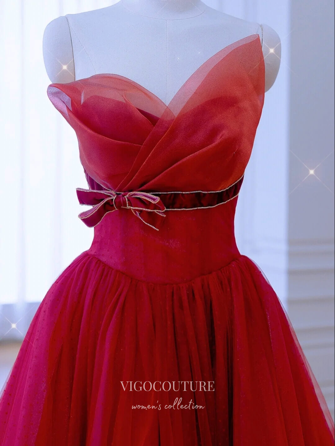 Prom Dress 2025 Red Bow-Tie Prom Dresses Removable Sleeve Formal Dresses 21177-unique elegant Prom Dresses-Red-Custom Size-vigocouture