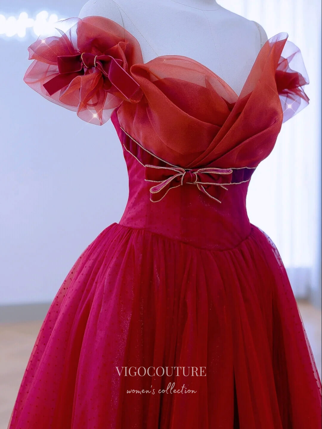 Prom Dress 2025 Red Bow-Tie Prom Dresses Removable Sleeve Formal Dresses 21177-unique elegant Prom Dresses-Red-Custom Size-vigocouture