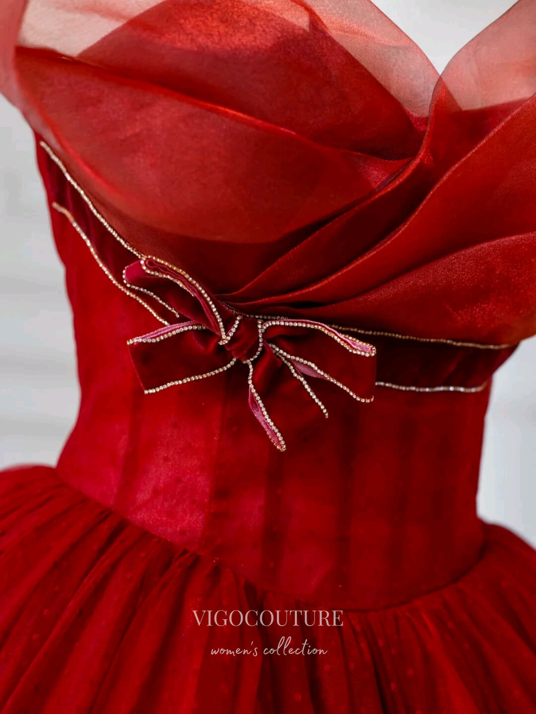 Prom Dress 2025 Red Bow-Tie Quinceanera Dresses Strapless Sweet 15 Dresses 21164-unique elegant Prom Dresses-Red-Custom Size-vigocouture