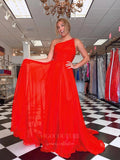 Prom Dress 2025 Red Chiffon One Shoulder Prom Dress 20968-unique elegant Prom Dresses-Red-US2-vigocouture