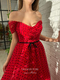 Short Prom Dresses 2025 Red Dotted Tulle Hoco Dresses Off the Shoulder Graduation Dresses hc165-Prom Dresses-vigocouture-vigocouture