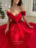 Short Prom Dresses 2025 Red Dotted Tulle Hoco Dresses Off the Shoulder Graduation Dresses hc165-Prom Dresses-vigocouture-vigocouture