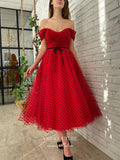 Short Prom Dresses 2025 Red Dotted Tulle Hoco Dresses Off the Shoulder Graduation Dresses hc165-Prom Dresses-vigocouture-Red-US2-vigocouture