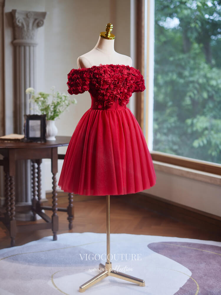 Red Floral Homecoming Dress Off the Shoulder Graduation Dress hc326 Red / 18W Red Floral Homecoming Dress Off the Shoulder Graduation Dress hc326 Red / 18W