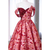 Prom Dress 2025 Red Floral Satin Prom Dresses Sweetheart Neck Formal Gown 22055-unique elegant Prom Dresses-Red-US2-vigocouture