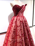 Prom Dress 2025 Red Floral Satin Prom Dresses Sweetheart Neck Formal Gown 22055-unique elegant Prom Dresses-Red-US2-vigocouture