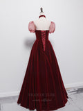 Prom Dress 2025 Red High Neck Puffed Sleeve Prom Dress 20657-unique elegant Prom Dresses-Red-US2-vigocouture