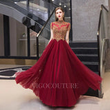 Prom Dress 2025 Red Lace Applique High Neck A-line Prom Dress 20052-unique elegant Prom Dresses-Red-US2-vigocouture