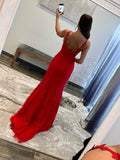 Prom Dress 2025 Red Lace Applique Prom Dresses Mermaid Evening Dress with Spaghetti Straps 24006-unique elegant Prom Dresses-Red-Custom Size-vigocouture